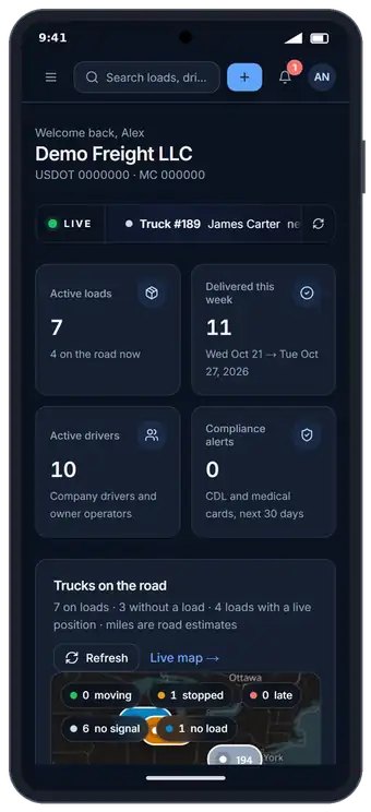 MGS One Android app: dashboard