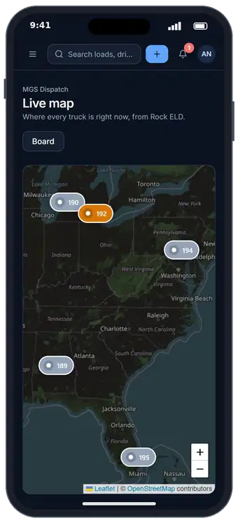MGS One iPhone app: live map of trucks