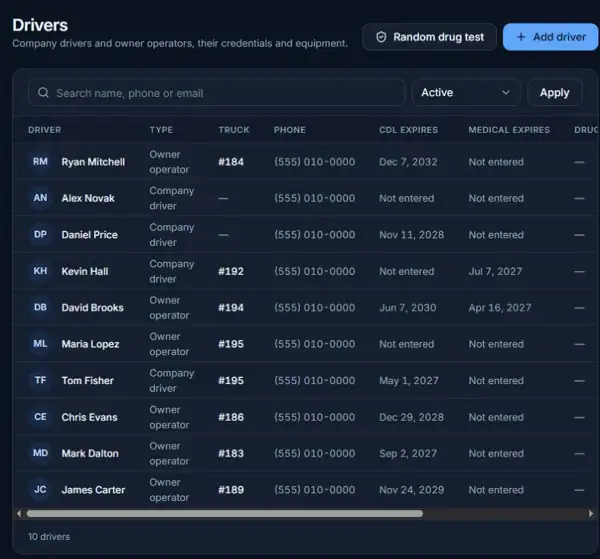 MGS One driver list with credentials