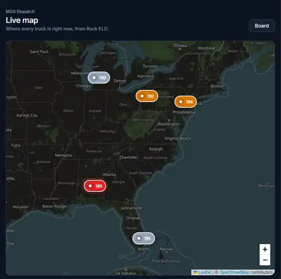 MGS One live map with truck positions