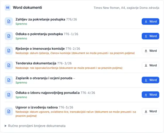 MGS Procurement list of generated Word documents